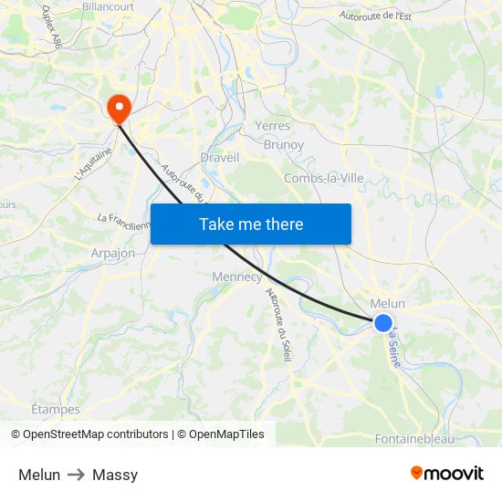 Melun to Massy map
