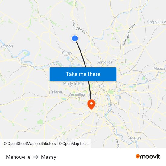 Menouville to Massy map