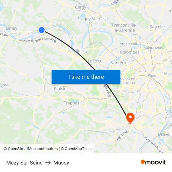 Mezy-Sur-Seine to Massy map