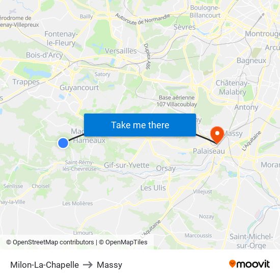 Milon-La-Chapelle to Massy map