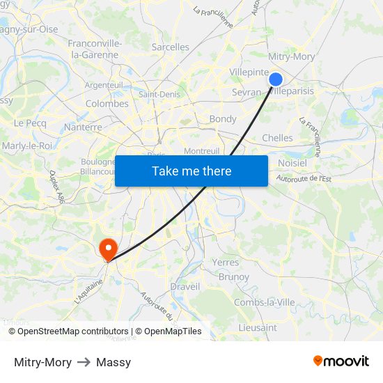 Mitry-Mory to Massy map