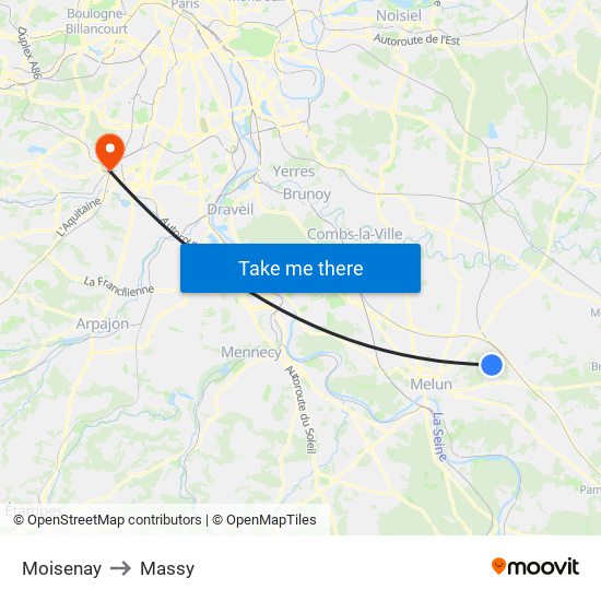 Moisenay to Massy map