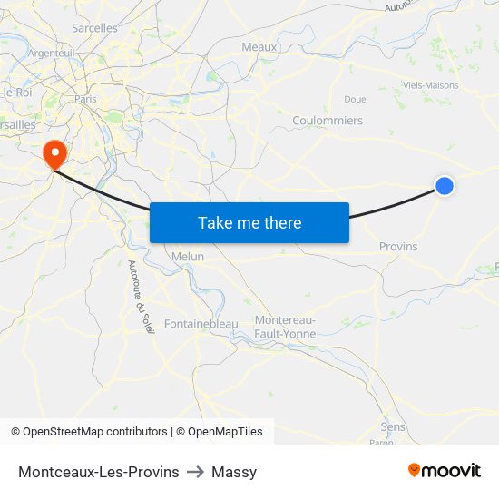 Montceaux-Les-Provins to Massy map