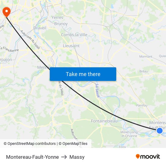 Montereau-Fault-Yonne to Massy map