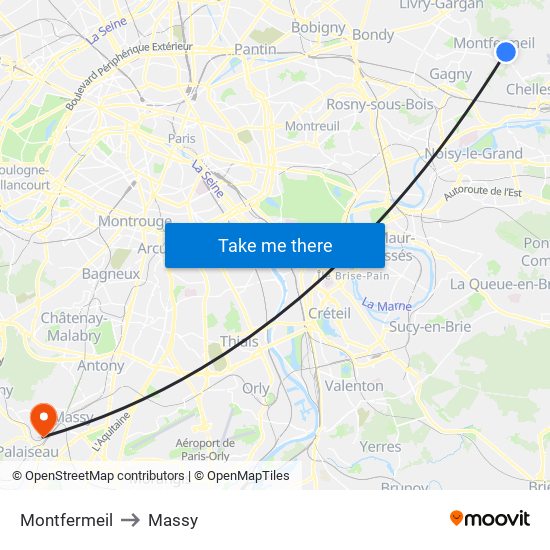 Montfermeil to Massy map