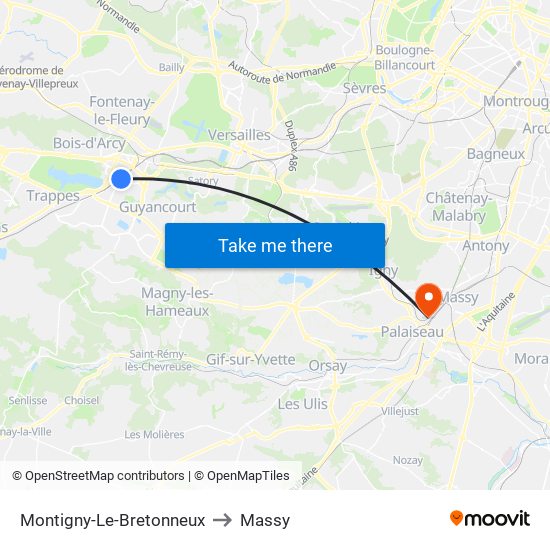 Montigny-Le-Bretonneux to Massy map