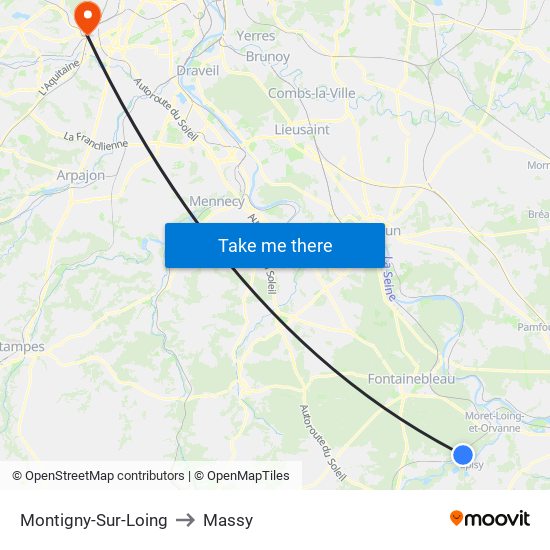 Montigny-Sur-Loing to Massy map