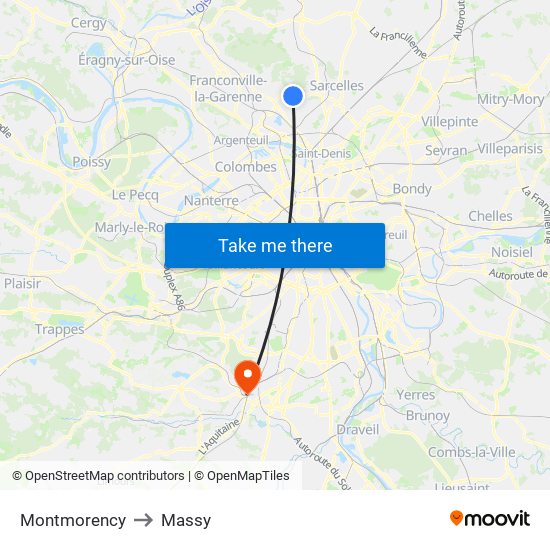 Montmorency to Massy map