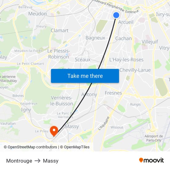 Montrouge to Massy map