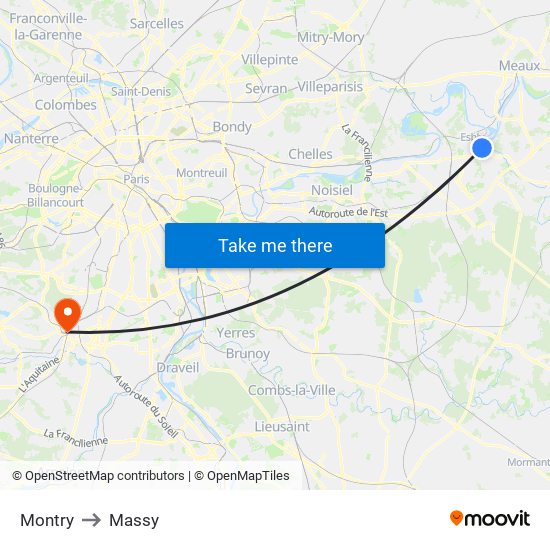 Montry to Massy map