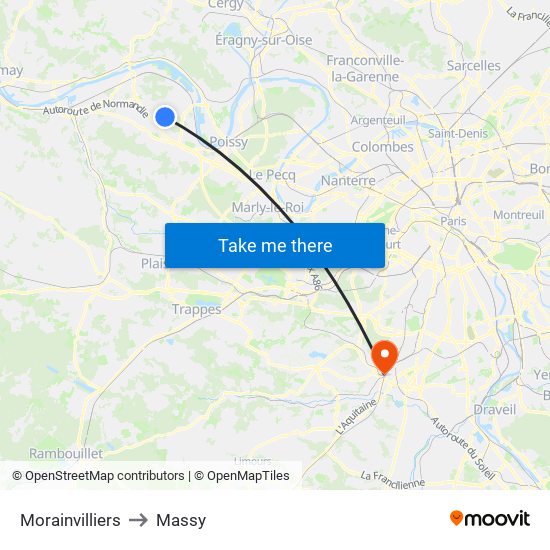 Morainvilliers to Massy map
