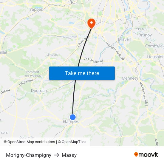 Morigny-Champigny to Massy map