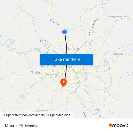 Mours to Massy map