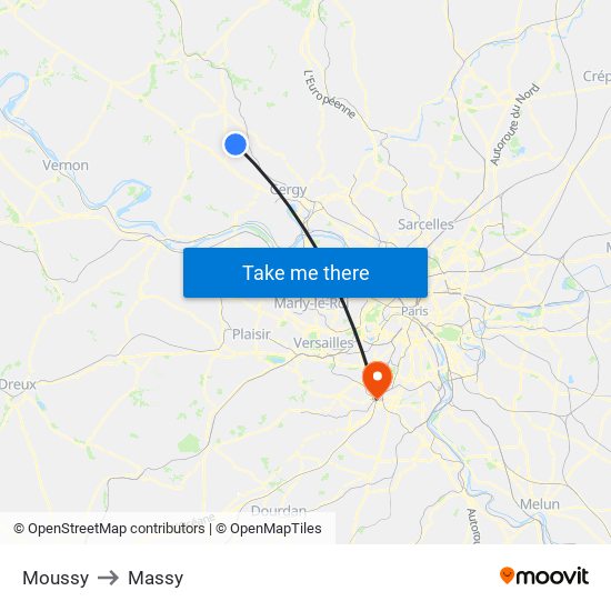 Moussy to Massy map