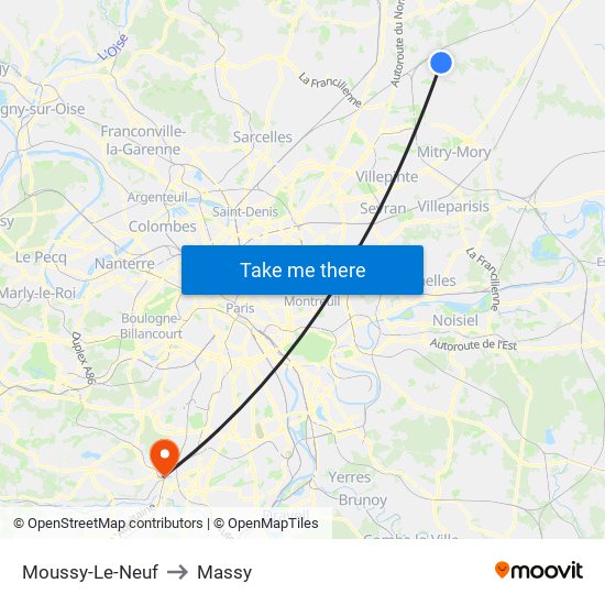 Moussy-Le-Neuf to Massy map