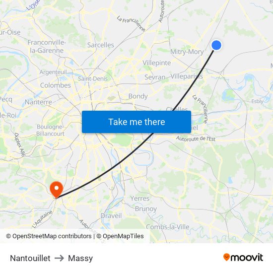 Nantouillet to Massy map