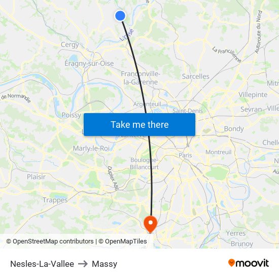 Nesles-La-Vallee to Massy map