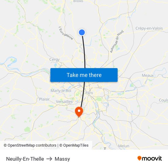 Neuilly-En-Thelle to Massy map