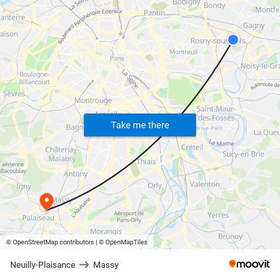 Neuilly-Plaisance to Massy map