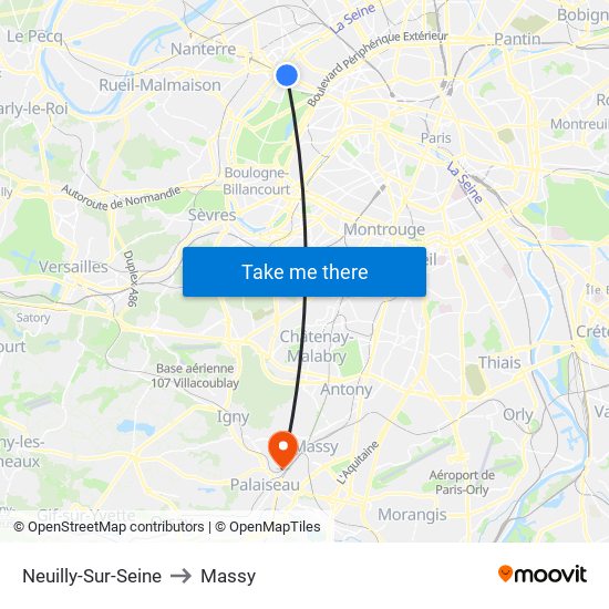 Neuilly-Sur-Seine to Massy map