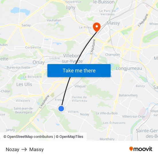Nozay to Massy map