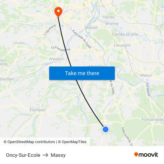 Oncy-Sur-Ecole to Massy map
