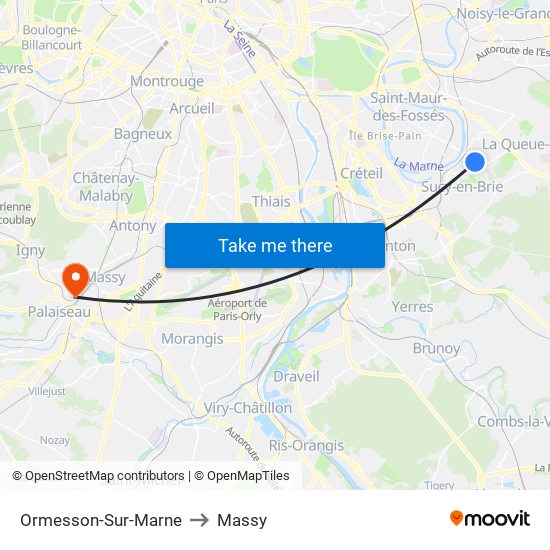 Ormesson-Sur-Marne to Massy map