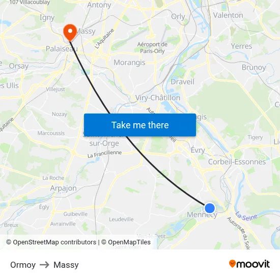 Ormoy to Massy map