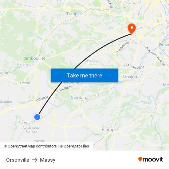 Orsonville to Massy map