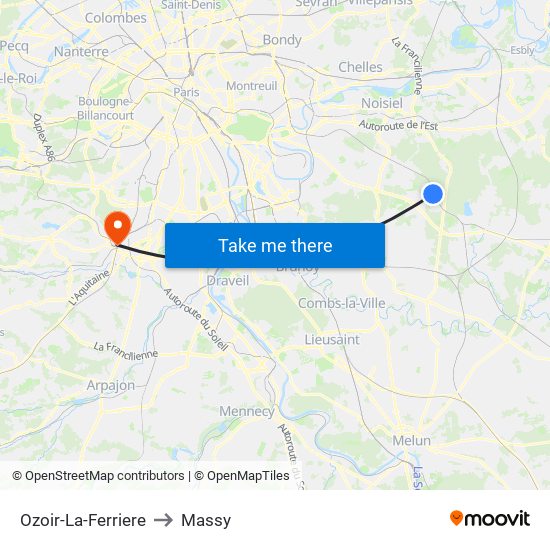 Ozoir-La-Ferriere to Massy map