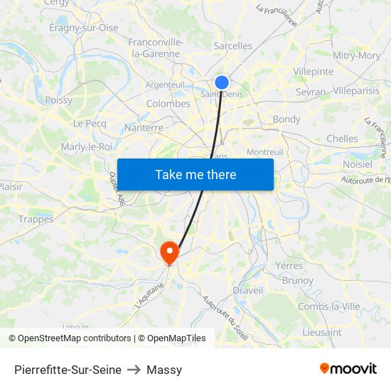 Pierrefitte-Sur-Seine to Massy map