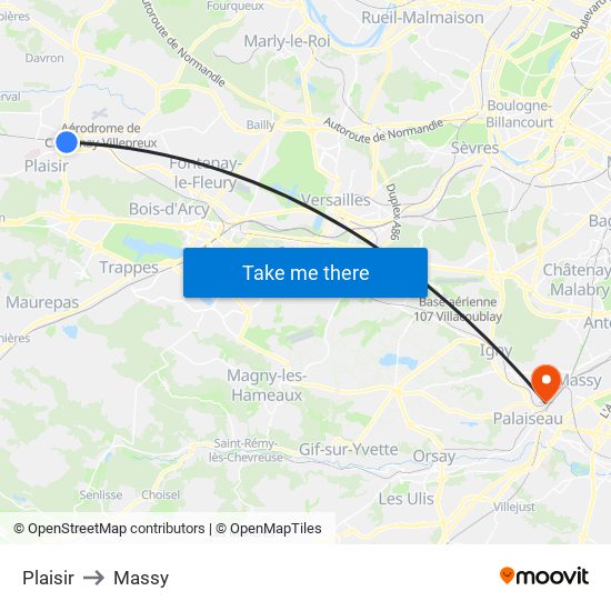 Plaisir to Massy map