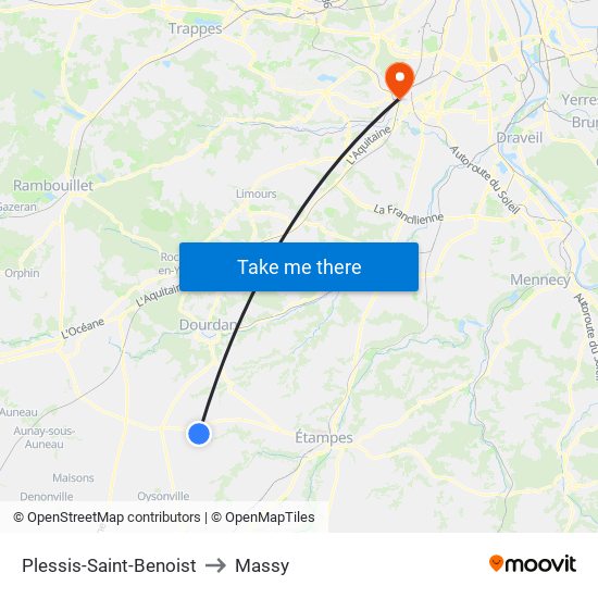 Plessis-Saint-Benoist to Massy map