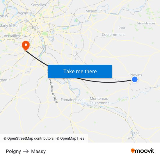 Poigny to Massy map