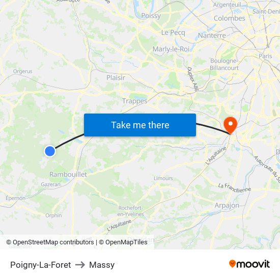 Poigny-La-Foret to Massy map