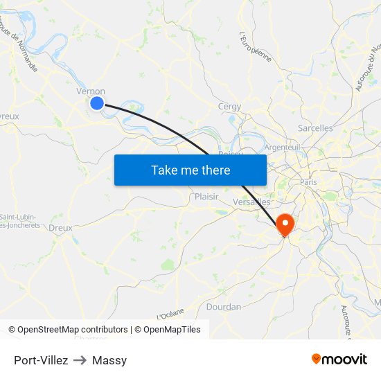 Port-Villez to Massy map