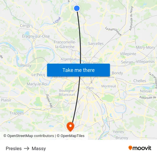 Presles to Massy map