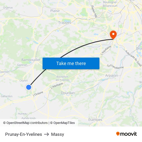 Prunay-En-Yvelines to Massy map