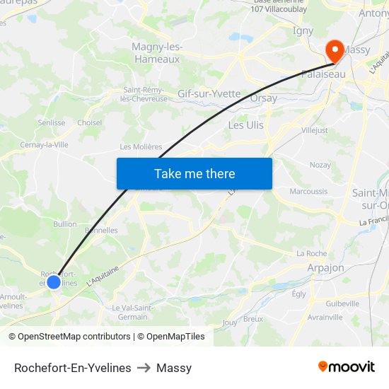 Rochefort-En-Yvelines to Massy map
