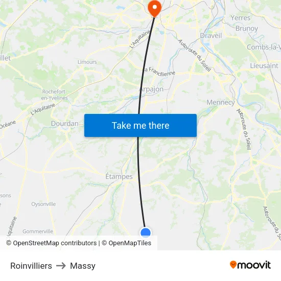 Roinvilliers to Massy map