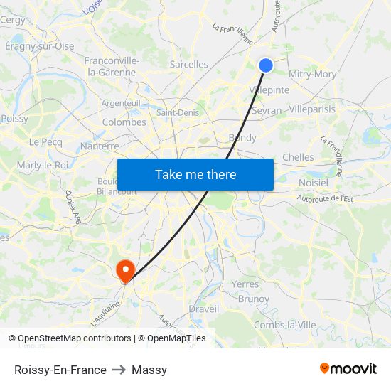 Roissy-En-France to Massy map
