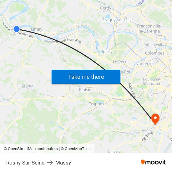 Rosny-Sur-Seine to Massy map