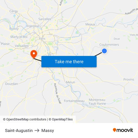 Saint-Augustin to Massy map