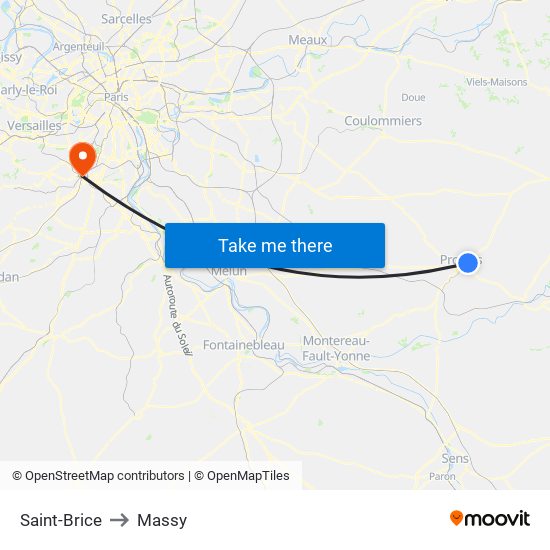 Saint-Brice to Massy map