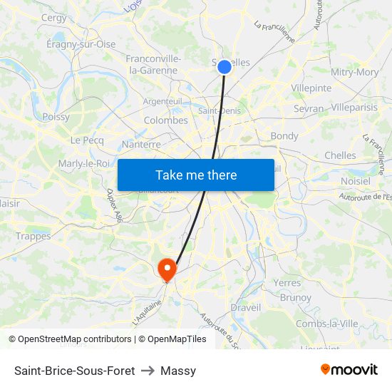 Saint-Brice-Sous-Foret to Massy map