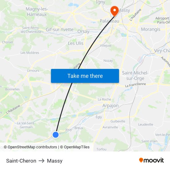 Saint-Cheron to Massy map