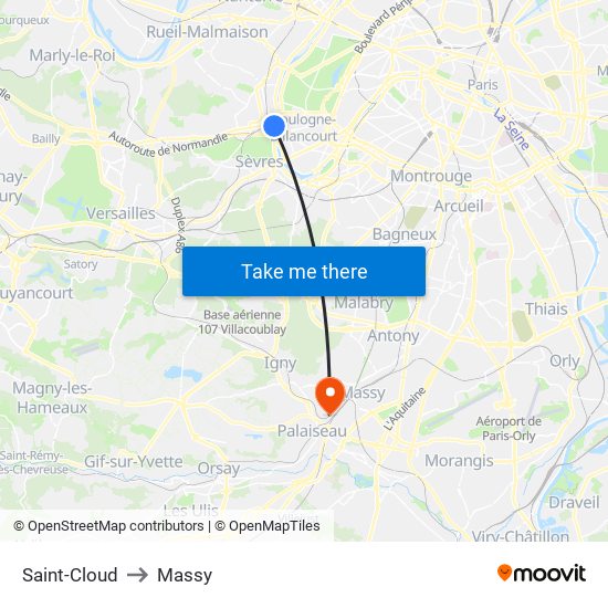 Saint-Cloud to Massy map