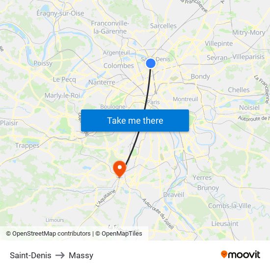 Saint-Denis to Massy map