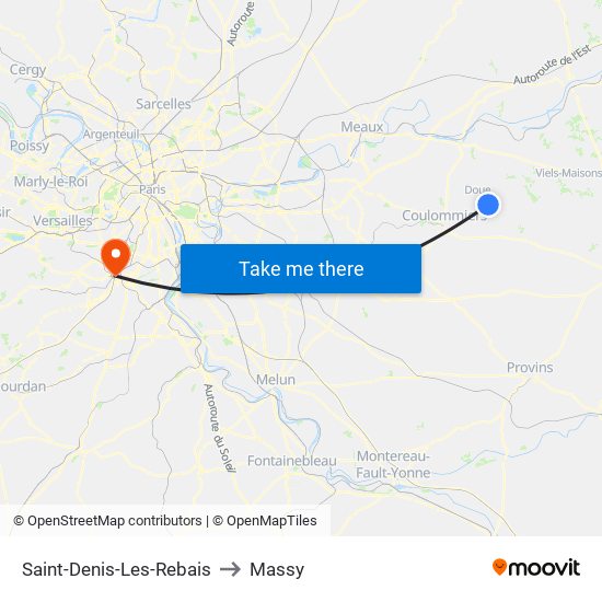 Saint-Denis-Les-Rebais to Massy map