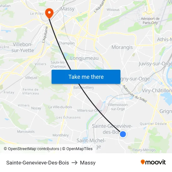 Sainte-Genevieve-Des-Bois to Massy map